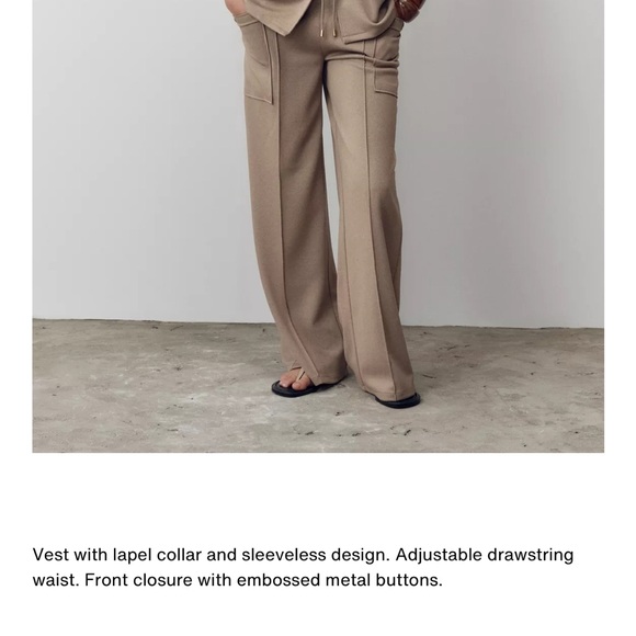 Zara NWT gold button drawstring waist beige vest top - Picture 2 of 10